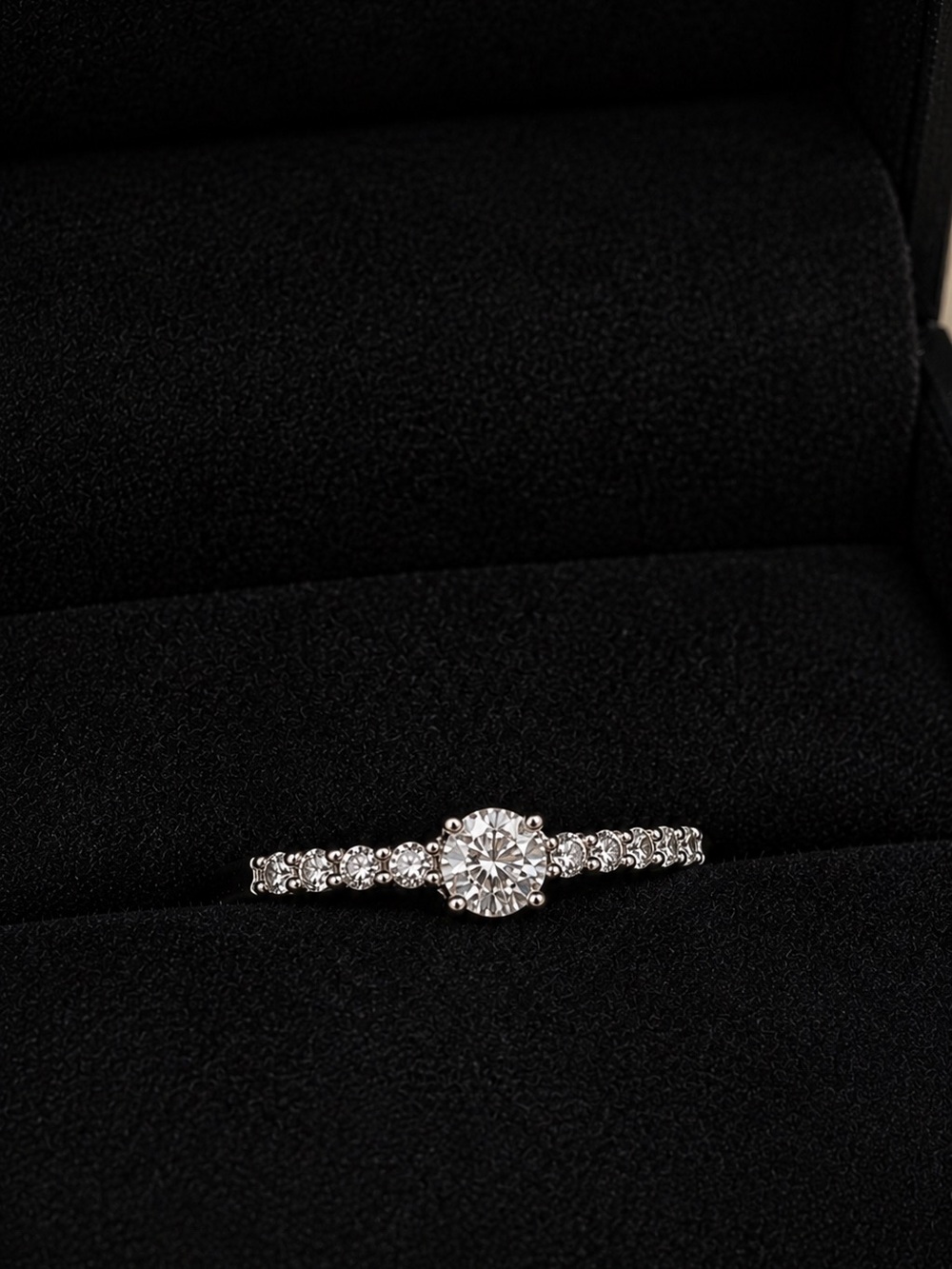 Kay Jewelers Silver Solitaire Ring with Side Crystals - White